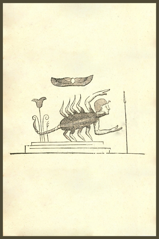 Harpya Carcinoformis Woodcut Print by Ulisse Aldrovandi, depicting a human-scorpion hybrid.