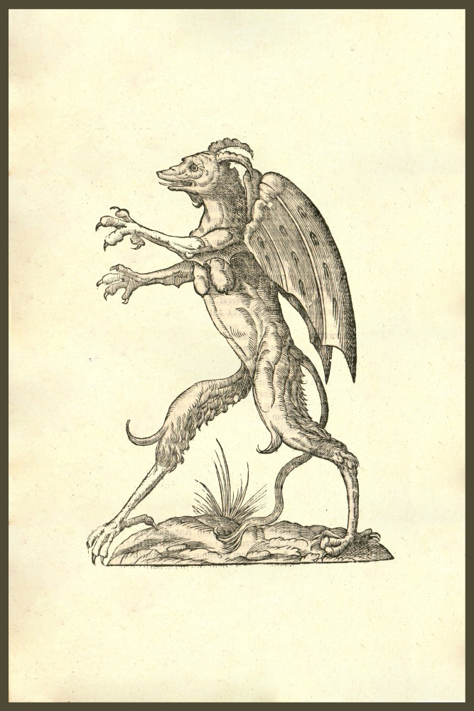 Monstrum Alatum et Cornutum Renaissance woodcut print by Ulisse Aldrovandi.