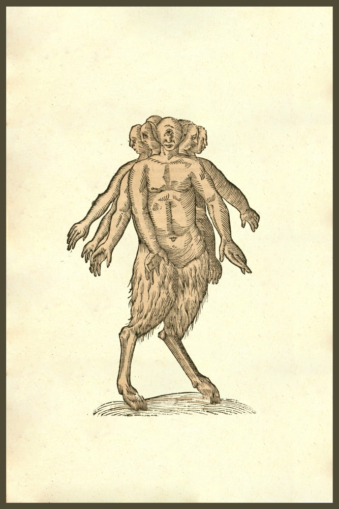 Monstrum Septiceps seven-headed monster poster print by Ulisse Aldrovandi.