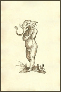 Puer Capite Elephantino poster print by Ulisse Aldrovandi featuring a boy with an elephant's head.