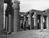 Man standing in rubble amidst temple columns - The Memnonium in Luxor Poster Print