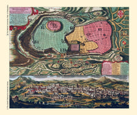 Plan of Ancient Jerusalem Poster Print featuring a bird's eye view by Mattheus Seutter.