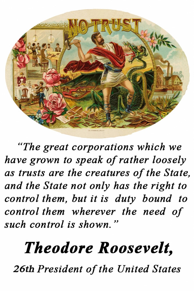 No Trust Political Sample Cigar Label Art Print featuring a Roman preparing to strike a dragon.