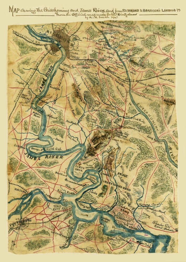 Chickahominy and James Rivers Terrain Map Poster Print by Robert Knox Sneden