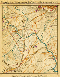 Route from Manassas to Centreville historical map poster print by Robert Knox Sneden.