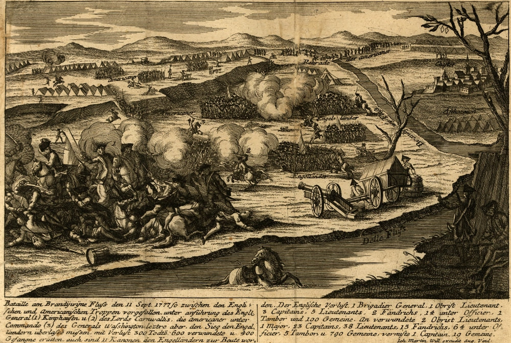 Bataille am Brandywyne Fluss d. 11 Sept. 1777 Etching Poster Print by Johann Martin Will