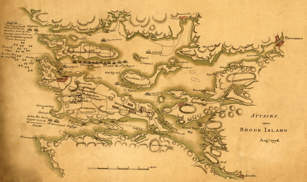 Attacks upon Rhode Island, August 1778 historical poster print