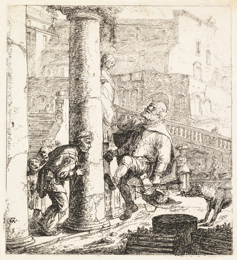 Blind Beggar Bumps a Pillar Poster Print by Thomas Wijck