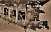 Humorous Studio Train Takes Soldiers Home Poster Print featuring a playful train scene