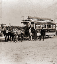 Horse Drawn Tram Service to Cheltenham Poster Print, vintage transport art.