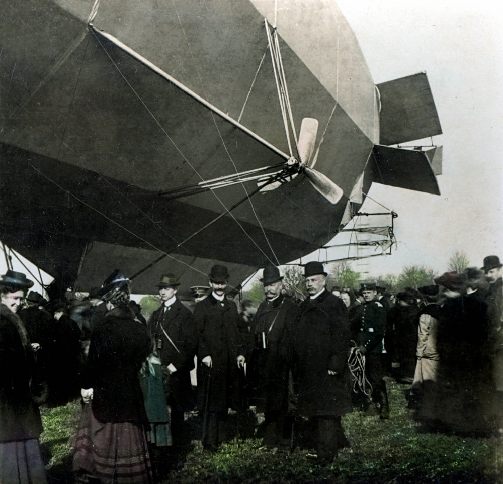First Zeppelin Flight with a Rudder Poster Print showcasing historic aviation moment.