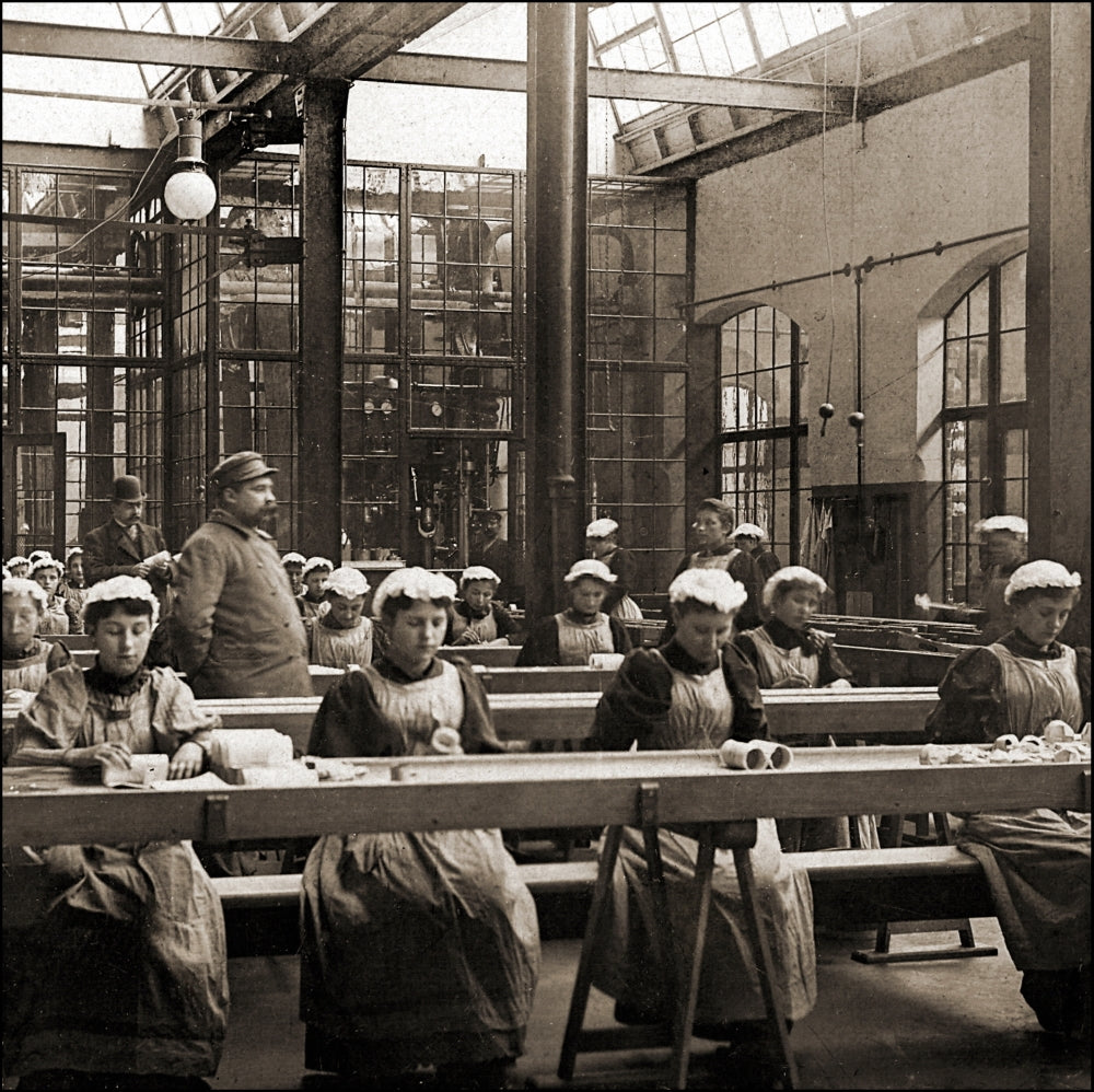 Factory Girls at Work under the Eyes of a Watchful Supervisor Poster Print