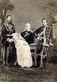 Kaiser Wilhelm I. holding cushion with baby during christening scene poster print.