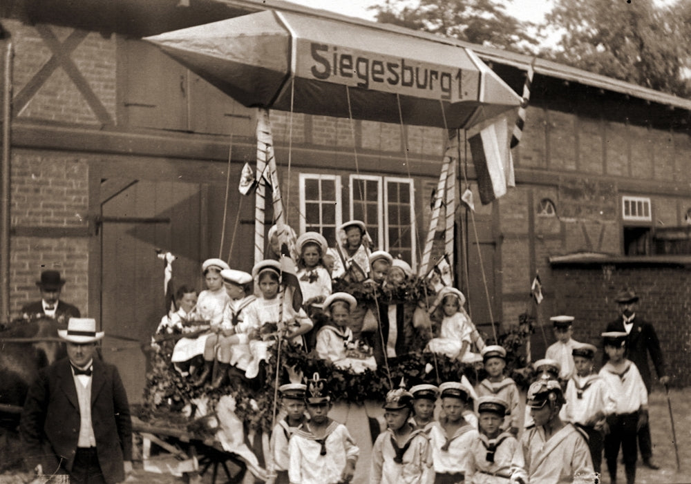 Festival Procession with Toy Zeppelin Poster Print showcasing a vibrant festival scene.