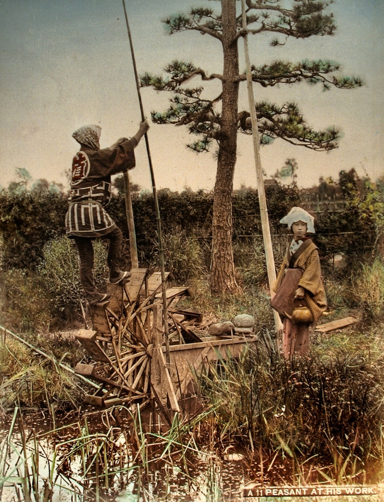 Peasant Irrigating His Farmland Poster Print showcasing rural life.