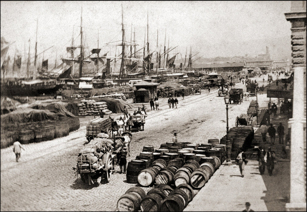 Tall Ships and Barrels of Goods on the Docks of Old Harbor Marseille Poster Print