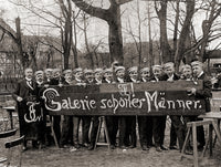 College Students Behind a Sign Poster Print showcasing vibrant campus life.
