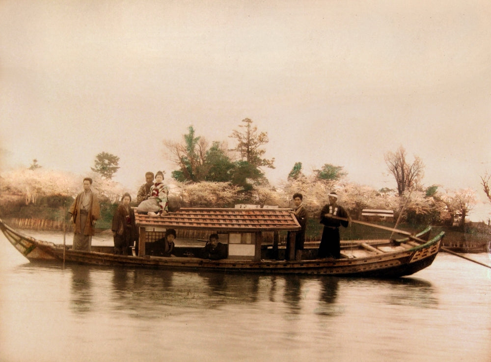 Boat on the Sumidagawa River poster print showcasing serene Japanese landscape.
