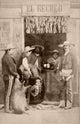 Mexican Bar with Patrons Poster Print showcasing a lively bar scene.