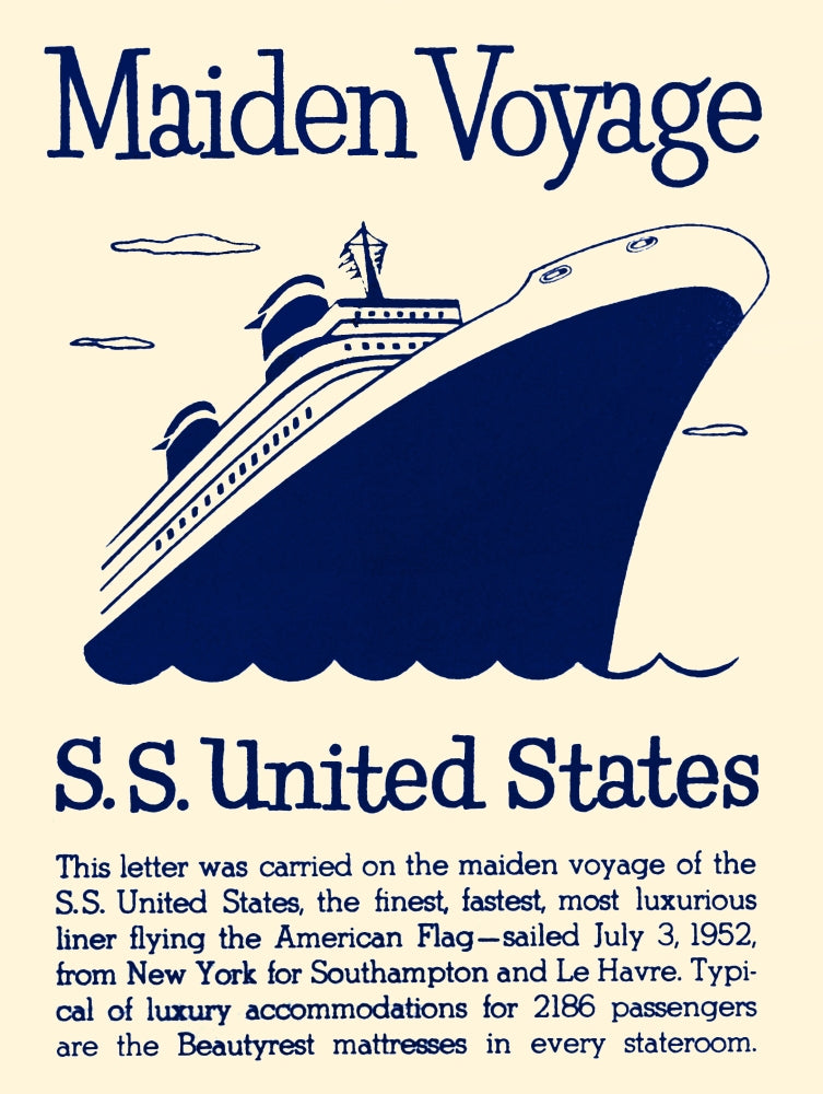 Cover of a letter from the maiden voyage of a luxurious cruise liner in 1952.