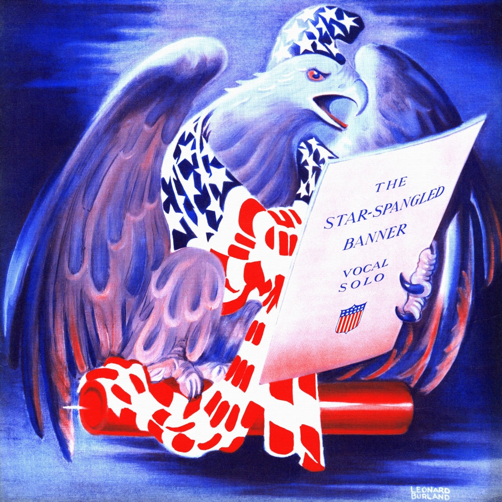 Eagle Sings the Star Spangled Banner Poster Print showcasing a majestic eagle