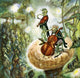 The Etude August 1945 music magazine poster print featuring grasshoppers and katydids playing musical instruments.