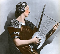 Cover of Etude Magazine February 1942 featuring a woman strumming a lute.