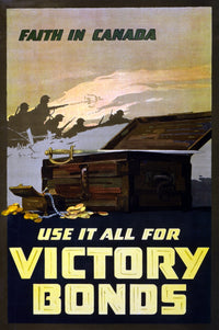 Faith in Canada Victory Bonds Poster showing a treasure chest and soldiers.