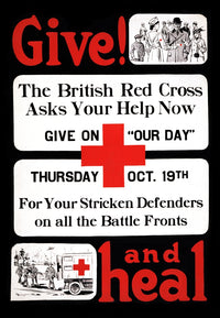 Red Cross Activities Poster Print showcasing historical humanitarian scenes.