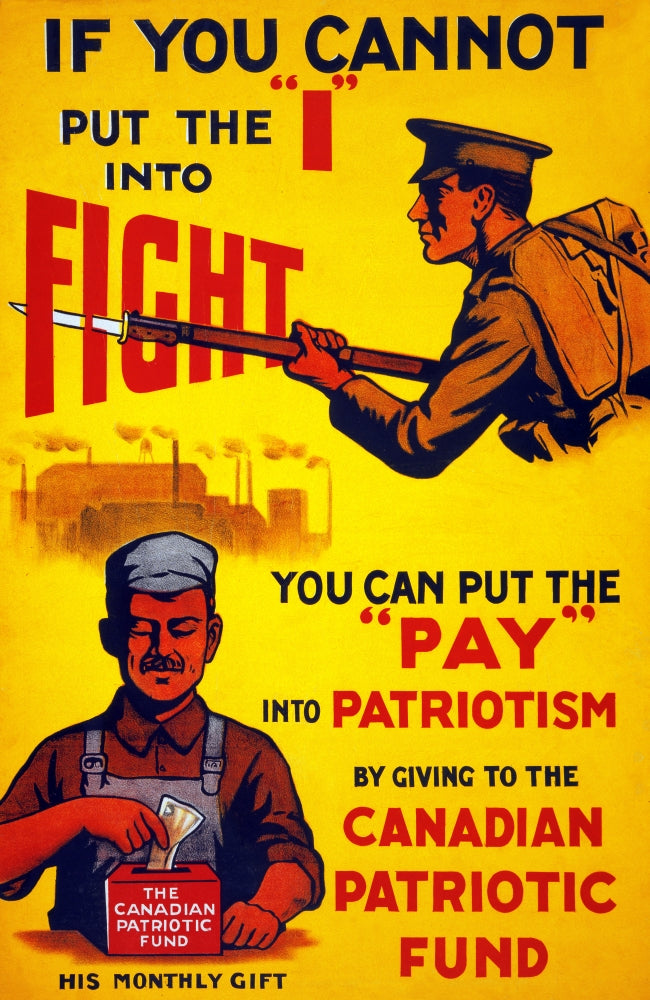 Canadian Patriotic Fund poster print featuring a soldier and a worker