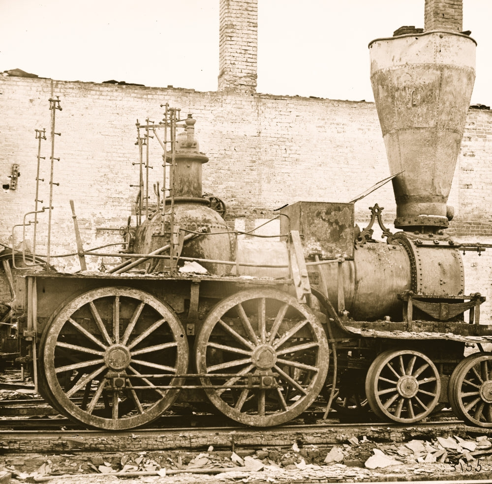 Richmond VA Damaged Locomotives Poster Print showcasing historical locomotives