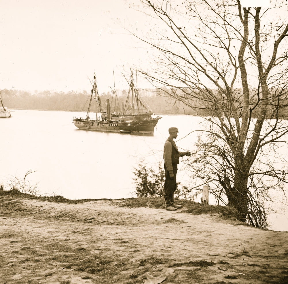 Virginia Ships on the James River Poster Print showcasing a serene nautical scene.