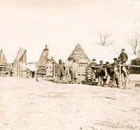 Soldiers in Camp Poster Print depicting White and African American soldiers, showcasing diversity in military history.
