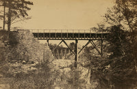 Two Trestle Bridges Over a Creek Poster Print showcasing serene natural beauty.