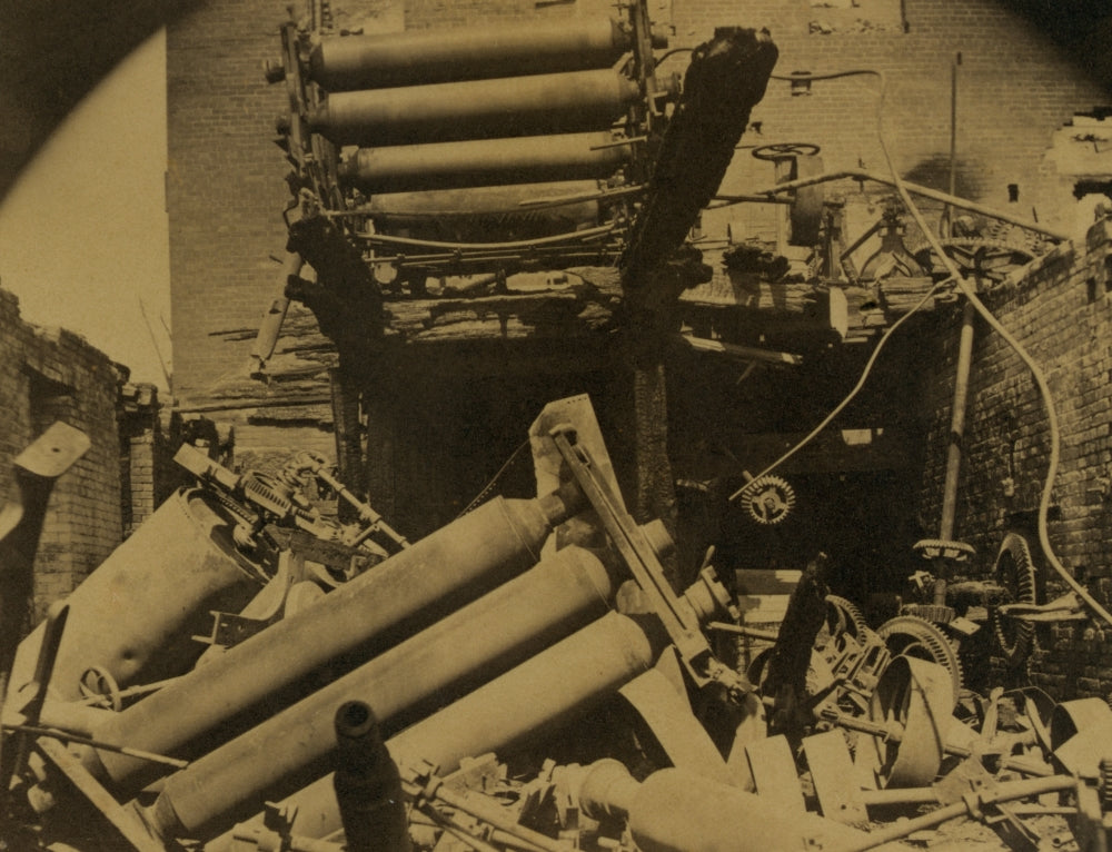 Ruins of Paper Mill and Railroad Bridge Poster Print showing industrial remnants