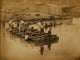 Military construction poster print featuring raft of blanket boats on the Potomac River.