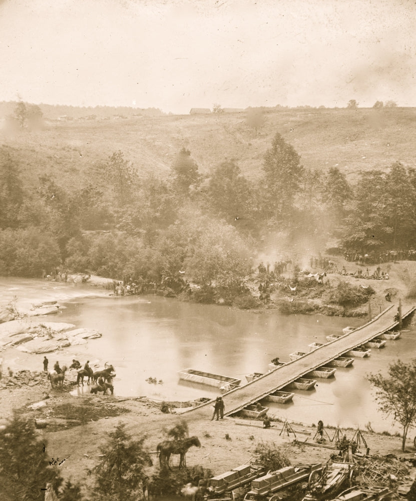 Historic canvas print of the pontoon bridge across the North Anna River.