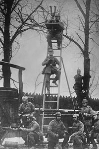 German Unit of Field Observers WWI Poster Print featuring soldiers with binoculars.