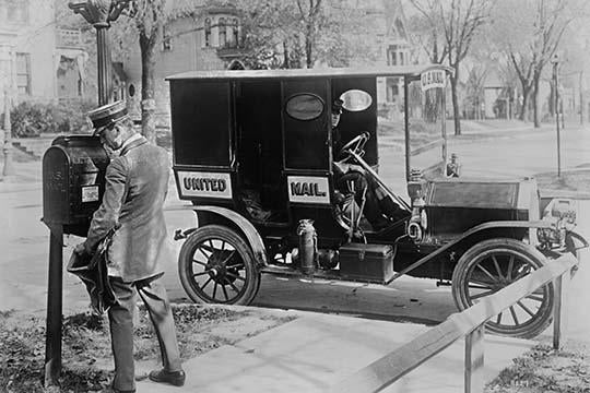 Mailman at Post Box with Truck Poster Print