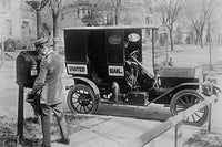 Mailman at Post Box with Truck Poster Print