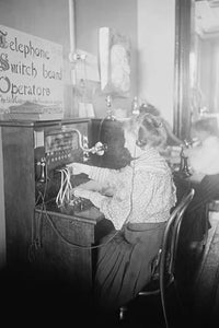 Blind Girls Operating Telephone Switchboard Poster Print showcasing young girls at a telephone switchboard.