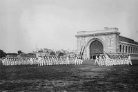 Annapolis Midshipmen marching in parade formation poster print.