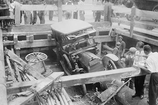 Taxicab Falls into New York's 7th Avenue Subway Excavation Poster Print
