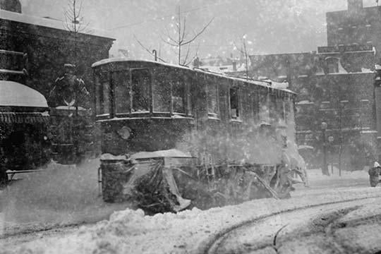 New York Trolley Car in the Blizzard of 1922 Poster Print