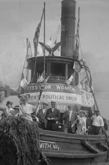 Suffragettes Take to the River in a Tug Boat Poster Print