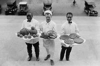 Thanksgiving Chefs Poster Print with pies, apples, and turkey.