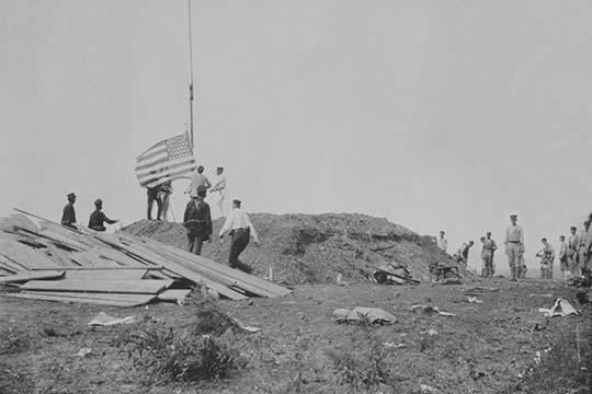 Hoisting the Flag at Guantanamo June 12 1898 Poster Print