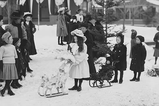Midwinter Carnival Children's Parade Poster Print featuring doll sleds in Upper Saranac Lake