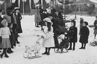 Midwinter Carnival Children's Parade Poster Print featuring doll sleds in Upper Saranac Lake