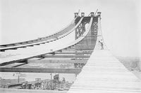 Temporary Foot Path atop Manhattan Bridge Poster Print showcasing New York City's iconic skyline.